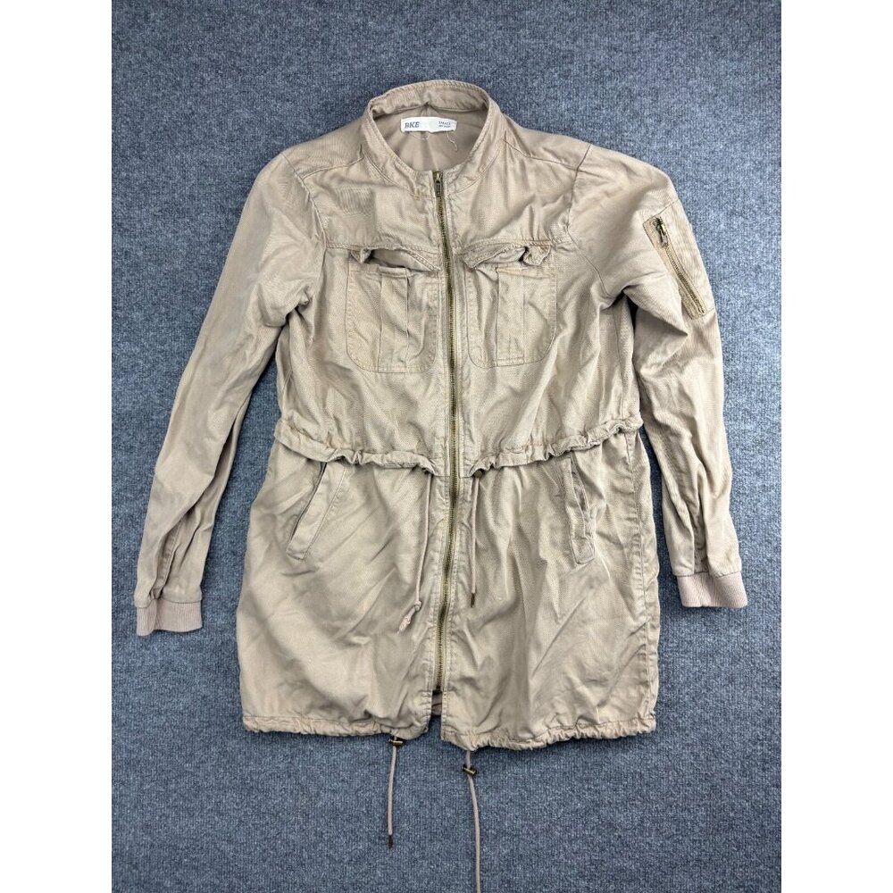 BKE Utility Jacket Women's S Beige Cinched Waist & Drawstring Bottom Full Zip